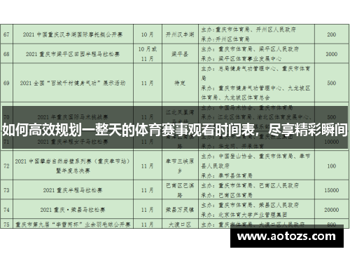 如何高效规划一整天的体育赛事观看时间表，尽享精彩瞬间